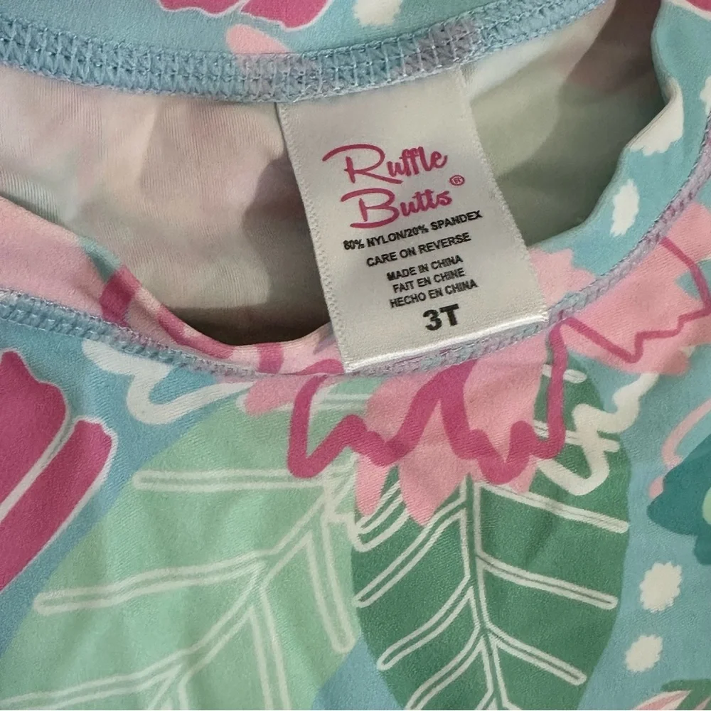 Ruffle Butts Girls Floral Long Sleeve Rashguard Set - Aqua, Pink, Mint